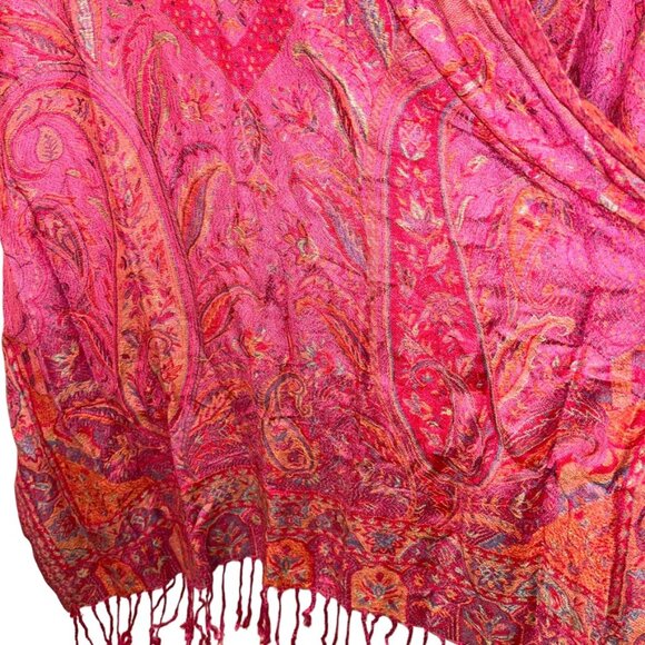 Magnificent European Adventure Travel Paisley PINK ORANGE pashmina wrap … - Picture 4 of 5